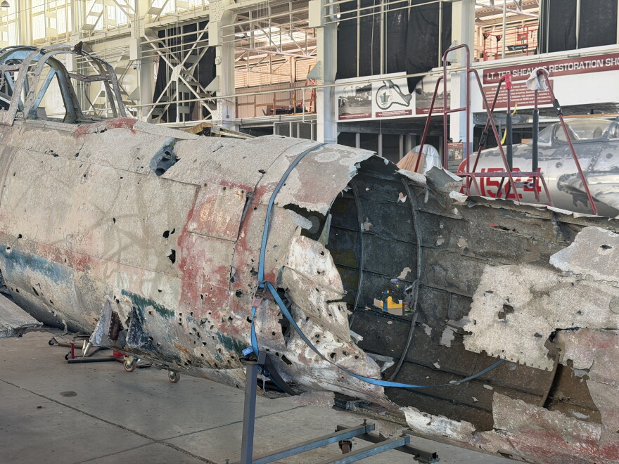 The remnants of a B-17 Bomber seen in Voight's workshop. (Sept. 27, 2026)