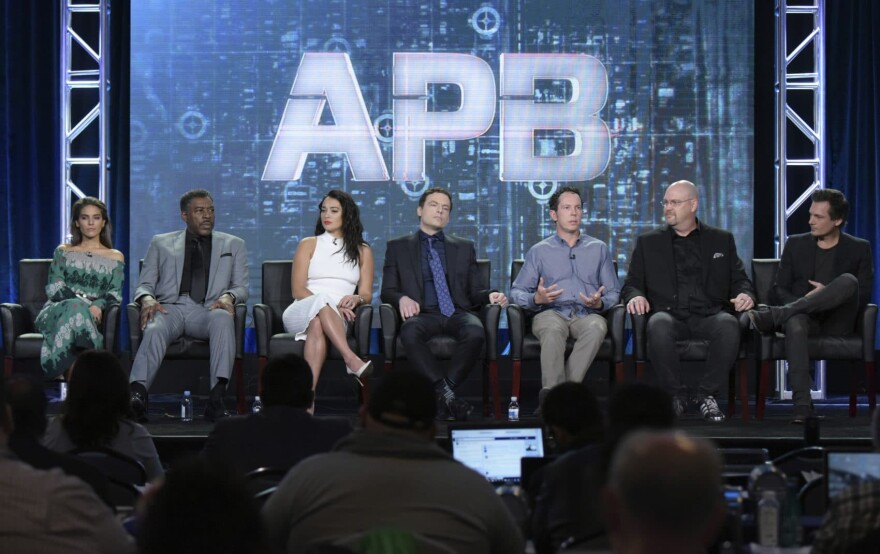 Caitlin Stasey, from left, Ernie Hudson, Natalie Martinez, Justin Kirk, executive producer Matt Nix, executive producer Trey Callaway and executive producer/director Len Wiseman FOX portion of the 2017 Winter Television Critics Association press tour ( Richard Shotwell/Invision/AP)