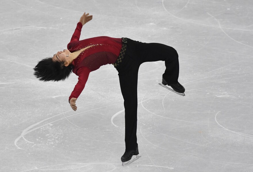 South Korea's Cha Jun-hwan competes in the men's single skating short program. Figure skaters need warmer, thicker, more supple ice so they can dig in for jumps.
