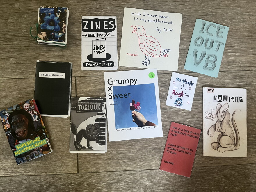 Zines, or little magazines, are hand-drawn or photographic, poetic or political, comedic or instructional. They are often sold for little to nothing.