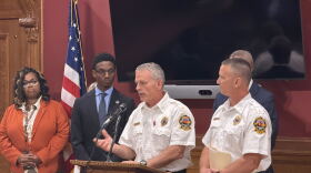 Cleveland Fire Capt. Bob Zimmerer speaks during a press conference about the findings of a report on the explosion that occurred in June 2025 at the Rainbow Terrace apartments.