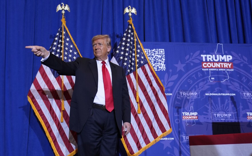 Former President Donald Trump is seen during a campaign event in Atkinson, N.H., on Tuesday.