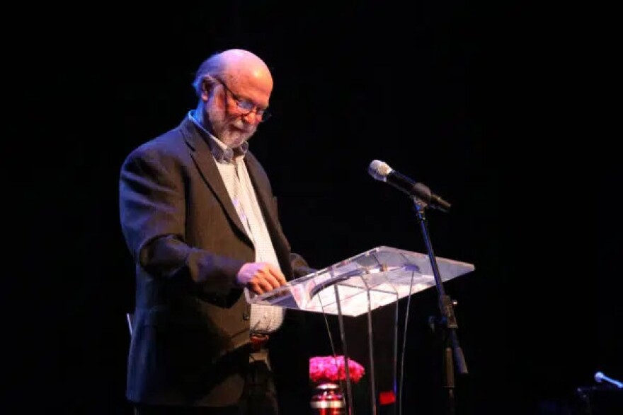 Ken Cooley speaks during a celebration of life honoring his former Hopkinsville High School classmate, Gloria Jean Watkins, who wrote under the pen name bell hooks, on Saturday, April 2, 2022, at the Alhambra Theatre in Hopkinsville.