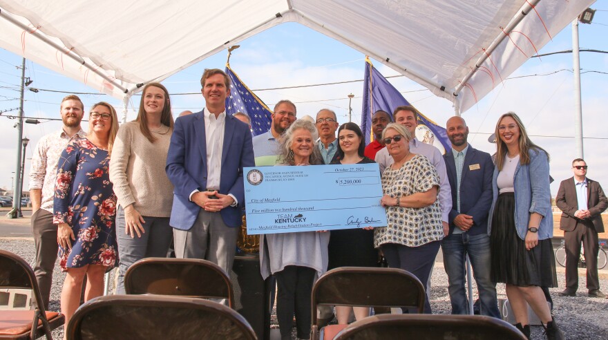 Governor Andy Beshear awards $5.2 million from the Community Development Block Grant Disaster Relief federal funding to Mayfield officials on Friday.