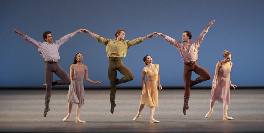 Robbins choreographed <em>Dances at a Gathering </em>to the music of Chopin in the late 1960s. It is among 20 works being performed this month by the New York City Ballet to mark the centennial of Robbins' birth.