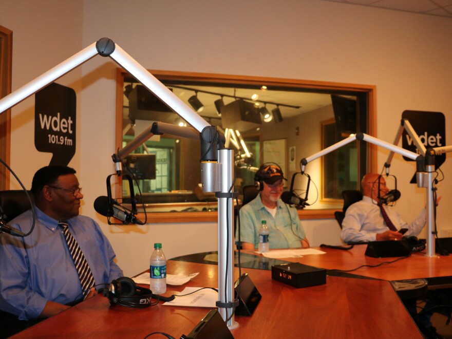 Former Detroit police chief Ike McKinnon (L), Motown musician David Coffey (center), and former Detroit Mayor Dennis Archer (R).