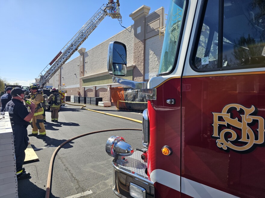Fire truck in front of building