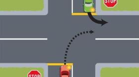 Starting on Sunday, it's the red car that has to yield on New Zealand's roads. 