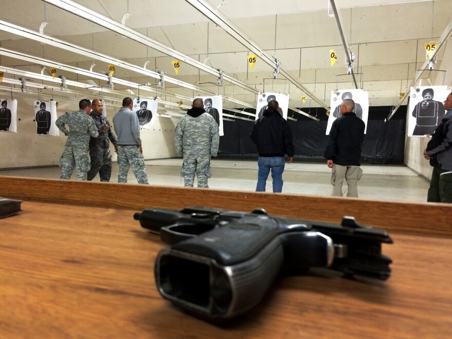 Cadets at the state police academy in Chihuahua, Mexico work to improve their shooting skills.
