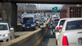 Early afternoon bumper-to-bumper traffic on Interstate 93 in Milton, Mass.