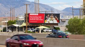 An undated photo of the several parody billboard bought ahead of the October 2025 Albuquerque International Balloon Fiesta, which is sponsored this year by ExxonMobil.