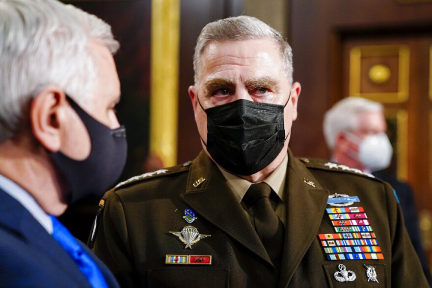 Joint Chiefs Chairman Gen. Mark Milley arrives to the chamber ahead of President Joe Biden speaking to a joint session of Congress, Wednesday, April 28, 2021, in the House Chamber at the U.S. Capitol in Washington.