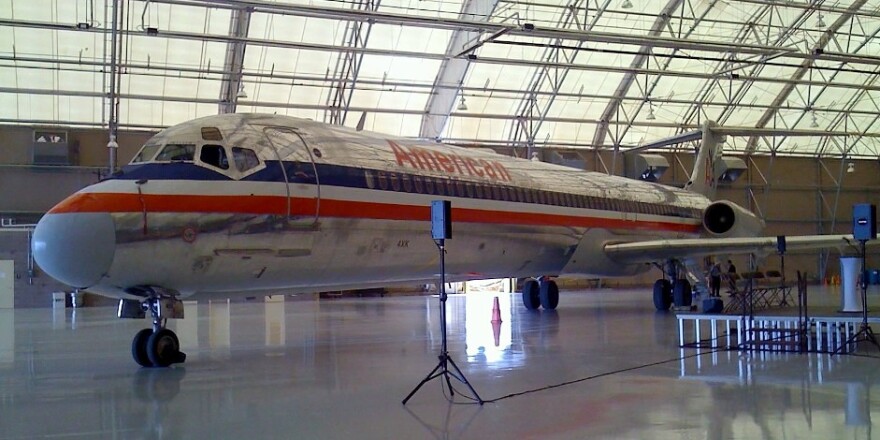 An American Airline jet inside the new Hangar-80 at the Tulsa International Airport.