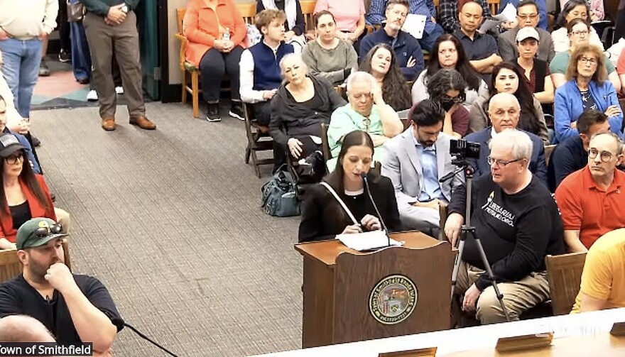Smithfield resident Kellie Tolley spoke against a data center project at a town council meeting in May 2026.
