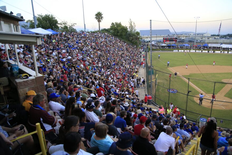 Fans watching a game at Al Houghton Stadium in San Bernardino, Ca.