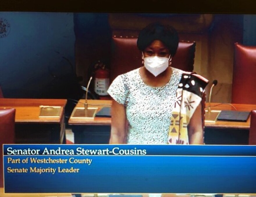 Senate Majority Leader Andrea Stewart-Cousins speaking today, June 10, 2020.