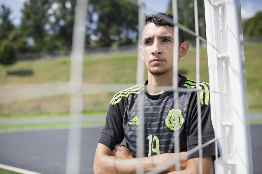 Ricardo Osuna, who graduated from Galax High School this spring, stands in the goal at the high school field.