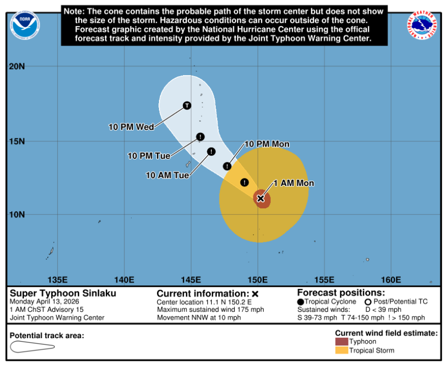 Super Typhoon Sinlaku was packing winds of 175 mph at 1 a.m. Monday.