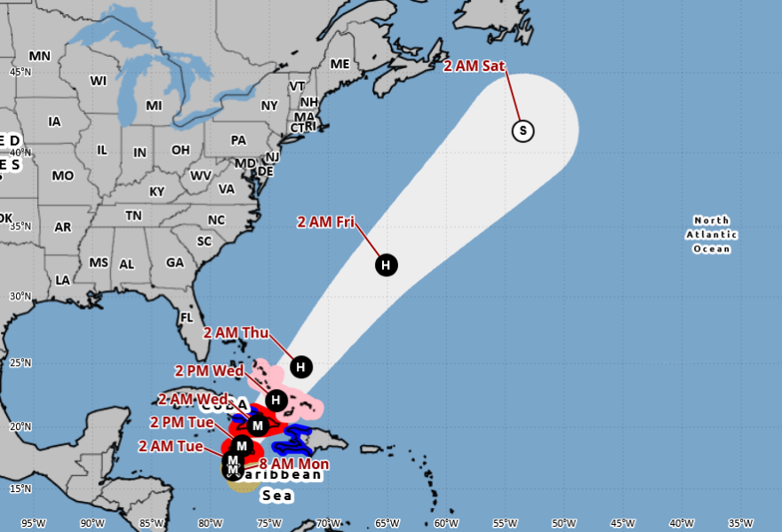 Experimental cone tracking Hurricane Melissa's current trajectory 
