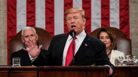 President Trump, with Speaker Nancy Pelosi, D-Calif., and Vice President Pence looking on, delivers the State of the Union address in the chamber of the U.S. House of Representatives Tuesday night.