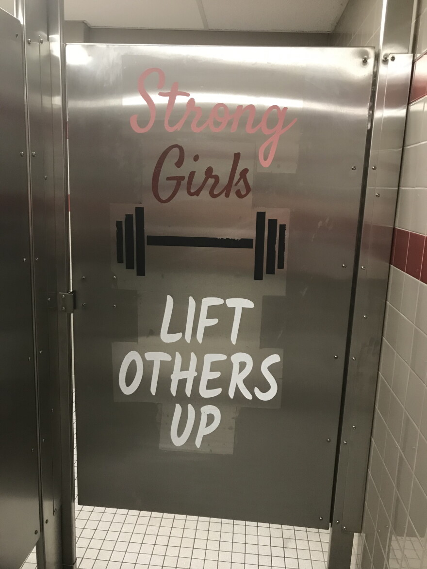 One of the positive messages in a girls' bathroom at Victor Junior High School.