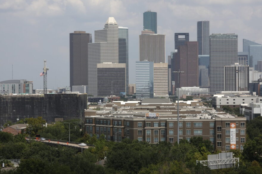 The downtown skyline is pictured on in Houston, Texas.