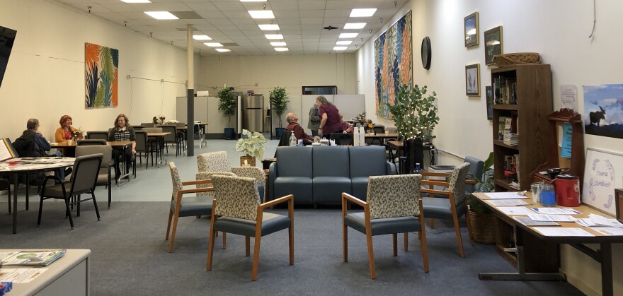 A storefront in a shopping mall serves as a cafe for congregate meals and technology access while the Fairbanks Senior Center is being renovated.