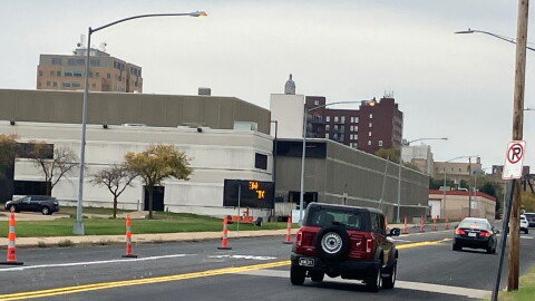 A newly re-striped section of 4th Street in downtown Davenport was open to westbound traffic Tuesday, Oct. 27, and will be open to two-way traffic between River Drive and Harrison by Thursday, Oct. 29.