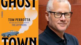 The cover of "Ghost Town" beside author Tom Perrotta. (Courtesy of Scribner)