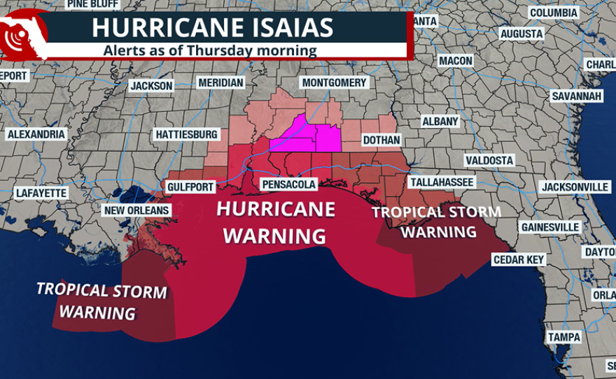 Map showing tropical weather alerts across the Southeast.