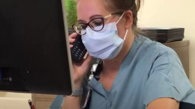  Nurse Tracy Hill works at her desk at Mercy Springfield during the pandemic
