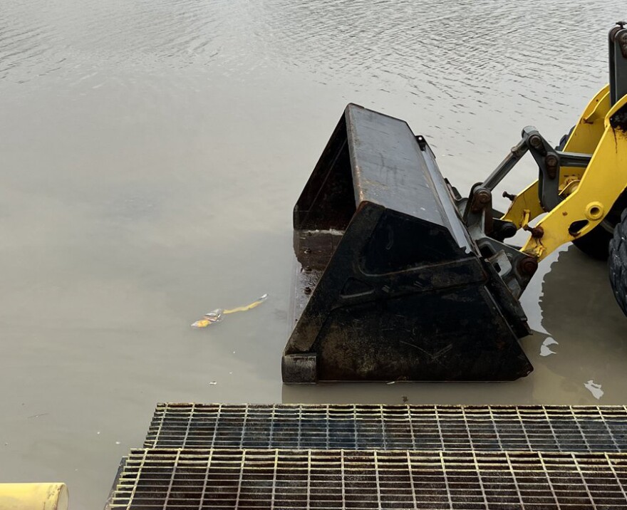 Equipment standing in water after a deluge April 20, 2022, near Tuckerman, Arkansas.