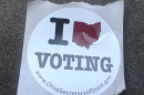 Voting sticker on a table