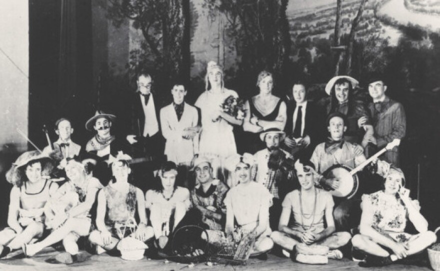 Civic organizations, such as this Lions Club of Mineral Wells, Texas, staged womanless weddings as community events and fundraisers, circa 1940.