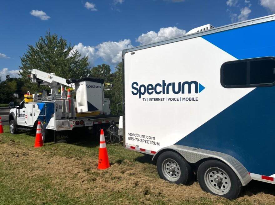 A Spectrum truck is parked outside the Jimtown Baptist Church in northern Fayette County.