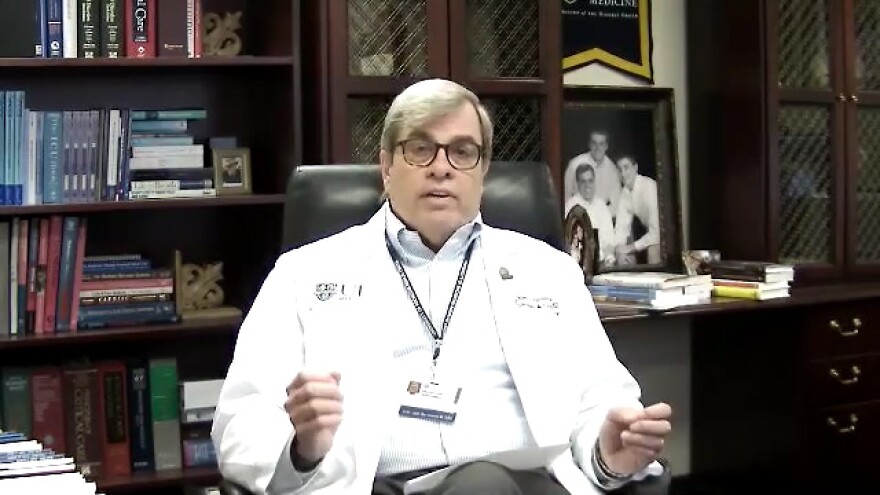 Dr. Michael Apostolakos, the chief medical officer at the University of Rochester Medical Center, answers a reporter's question during a virtual news conference on Wednesday.