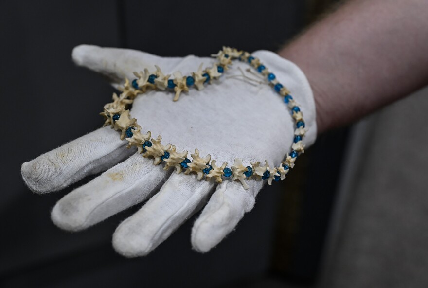 Not currently on display at the museum is the rattlesnake necklace that Helena Conley wore as protection against intruders.