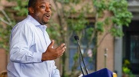 State Sen. Brian Benjamin speaks during an event in the Harlem neighborhood of New York, Thursday, Aug. 26, 2021. New York Gov. Kathy Hochul has selected Benjamin, a state senator from New York City, as her choice for lieutenant governor. (AP Photo/Mary Altaffer)