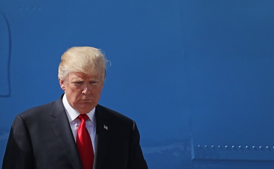President Trump arrives at Hamburg Airport Thursday for the G-20 summit.
