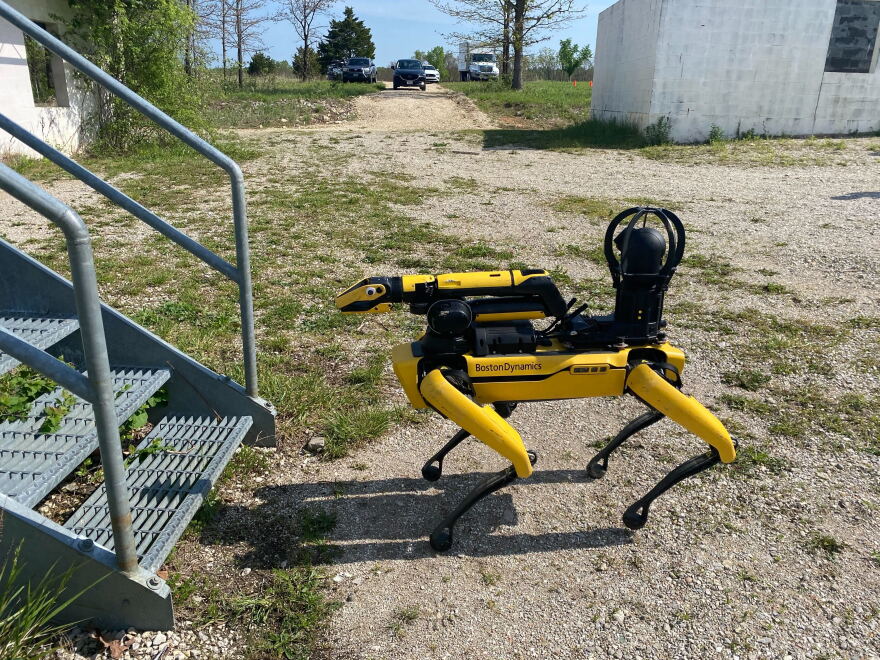  "SPOT" a robot that can check for bombs, hidden enemies and other threats goes through the paces in a simulated urban environment at Fort Leonard Wood.