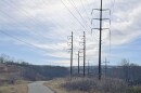 Power lines run along the Lackawanna River Heritage Trail in Lackawanna County.