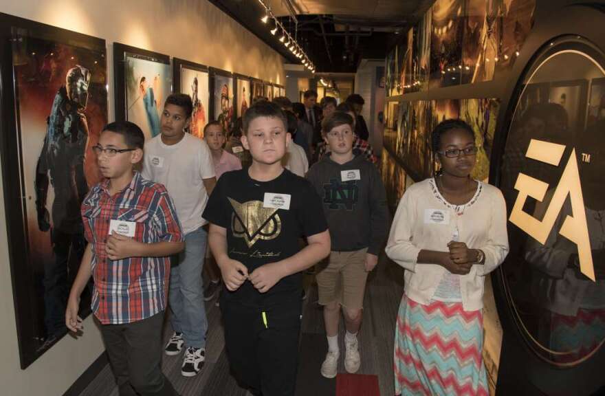 Avalon Middle School  students tour the EA Tiburon studio as part of the launch of Play to Learn –EA’s nationwide digital education initiative, in partnership with EverFi.  (Photo Credit:  Electronic Arts/Preston Mack)