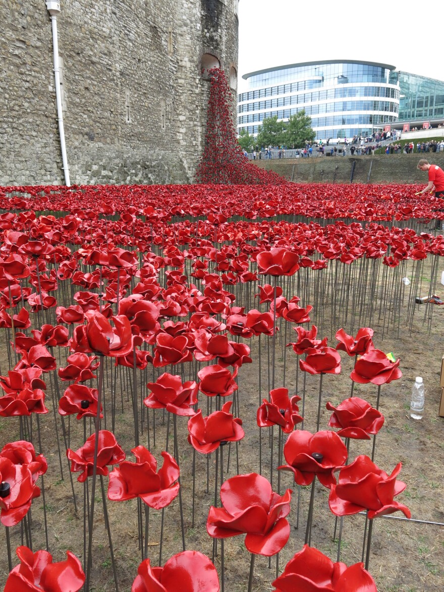 The ceramic poppies at the Tower of London are handmade; each one is unique.