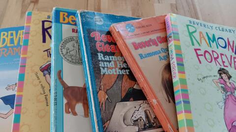 An array of books in the Ramona series by Beverly Cleary.