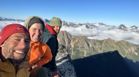 From left, Jeff Hashimoto, Uhuru Hashimoto and Langdon Ernest-Beck atop Golden Horn (8,366 feet) in the North Cascades, one of Washington's 100 highest peaks.