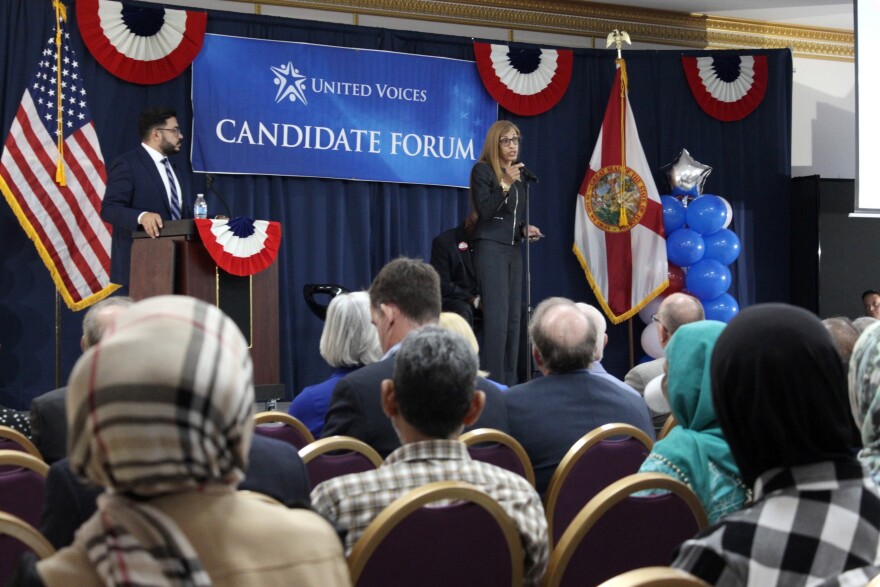 Karen Perez, a candidate for Hillsborough County School Board, was asked about her position on charter schools at the candidate forum hosted by the Islamic Society of Tampa Bay Area.
