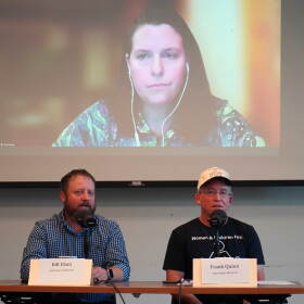 Incumbent Alaska House of Representatives District 8 Rep. Bill Elam and challengers Frank Quinn and Nissa Savage participate in a candidate forum hosted by KDLL 91.9 FM at the Soldotna Public Library in Soldotna, Alaska, on Thursday, Sept. 3, 2026.
