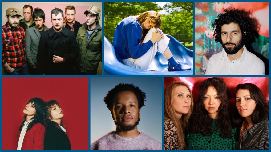 Clockwise from top left: Modest Mouse, Faye Webster, José González, La Luz, Cautious Clay, Sharon Van Etten & Angel Olsen