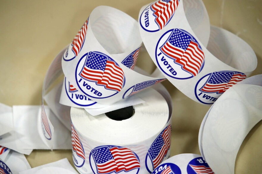 "I Voted," stickers are seen at a polling place Tuesday, Nov. 7, 2017, in Alexandria, Va. (Alex Brandon/AP)