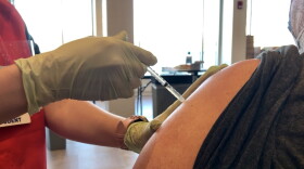A COVID-19 vaccine being administered at Stony Brook University.